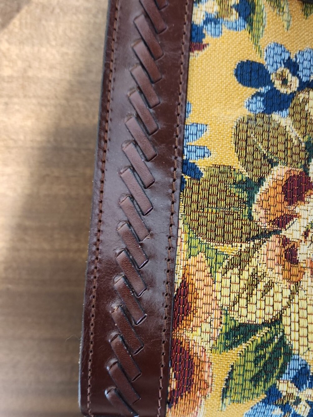 Patricia Nash Yellow Floral Tapestry Tote with Brown Leather Trim - Picture 13 of 13